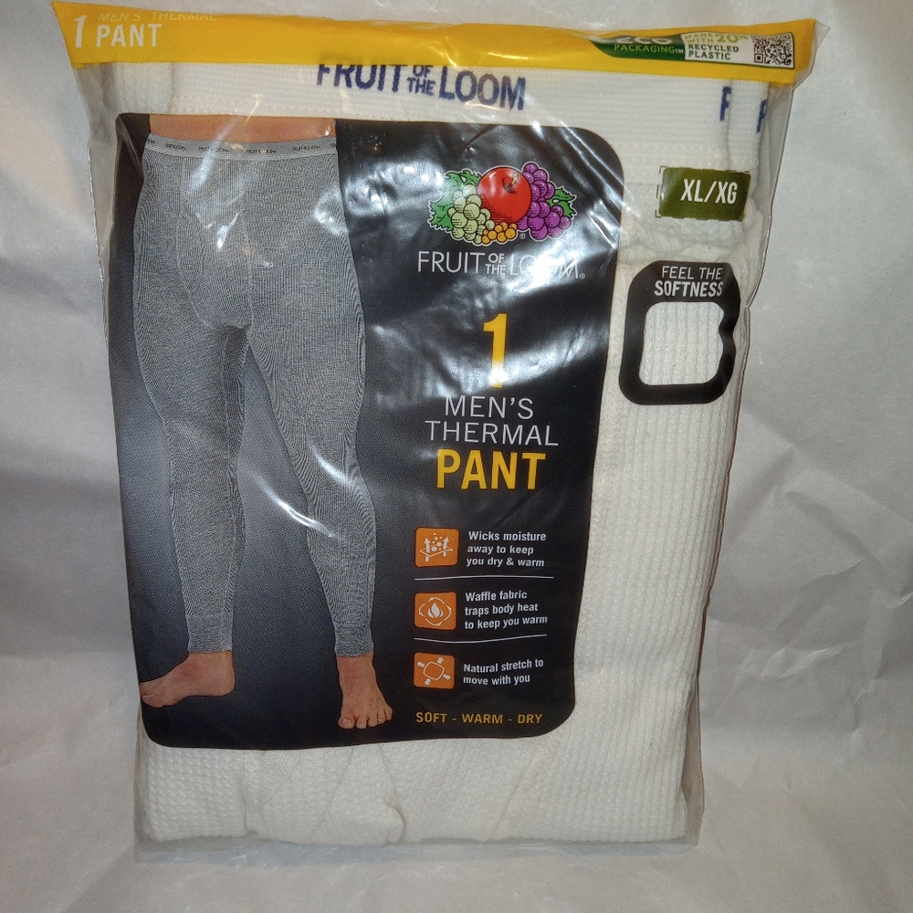 Fruit of the Loom Men's Thermal Pant Underwear, White